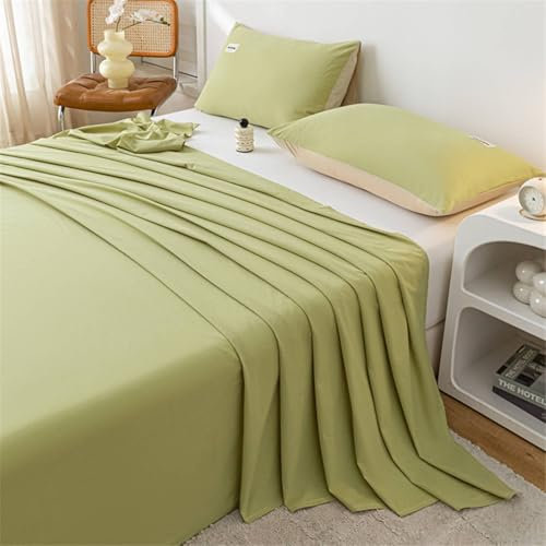 Homxi Betttuch Sommer und 2 Kissenbezüge,230 x 245 cm,Matratzenbezug Dekorativ Baumwolle Einfarbig Bettbezüge mit Doppelbett Olivgrün