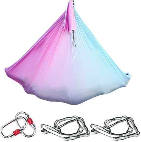 CUIDM 4m Aerial Yoga Hammock Set, Ombre Aerial Silks, Gradient Color, Yoga Fitness Stretch Belt for Gym, Indoor Yoga Studio