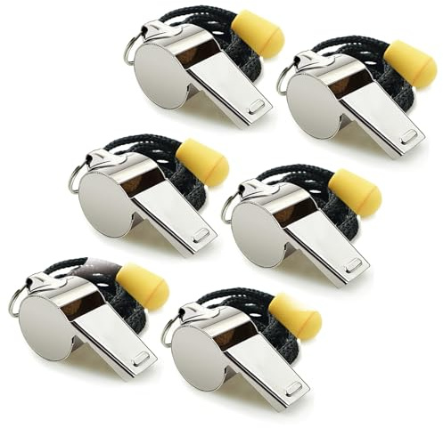 WPNCYK 6 Pcs Whistle, Whistles Sports, Stainless Steel Whistle Hiking With Lanyard, Bulk Loud Whistle Crisp Sound for Outdoor Sports, Lifeguards, Referees, Coaches, Polices, Soccer, Basketball
