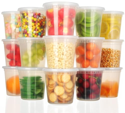 Cozary Contenitori per Alimenti con Coperchio 24 Pezzi,Contenitori Ermetici per Alimenti 24-24oz,Riutilizzabile Bicchieri di Plastica per Alimenti-sicuro nel Microonde e congelatore