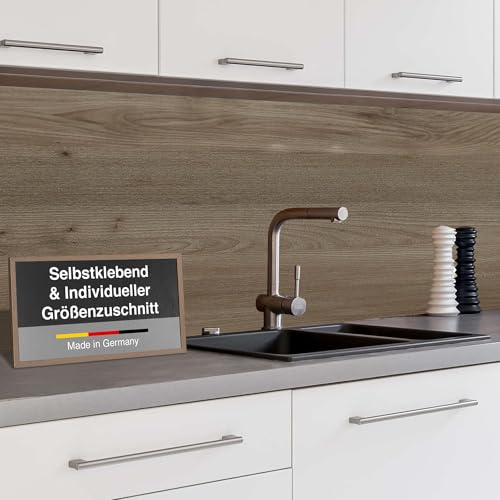 WALLando Küchenrückwand selbstklebend – Größe individuell zuschneidbar – Hitzeschutzfähige PVC-Wandverkleidung & Spritzschutz für Jede Küche – Einfache Installation ohne Bohren – Landhaus Eiche