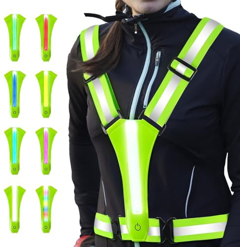Lhdfyqt Gilet Velo Clignotant, Gilet Reflechissant Vélo LED, Gilet de Sécurité avec Indicateur de Sécurité, LED Sécurité Rechargeable USB, Reflective Vest, 8 Modes D'éclairage, pour Jogging, Randonnée