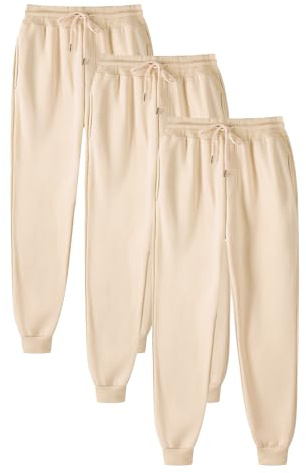 3 Pièces Pantalons de Jogging pour Femmes Chevilles Resserrées Pantalons de Survêtement Taille Haute Élastique Joggings Dames Couleur Unie Cordon de Serrage Randonnée Jogging Bas Pantalon de