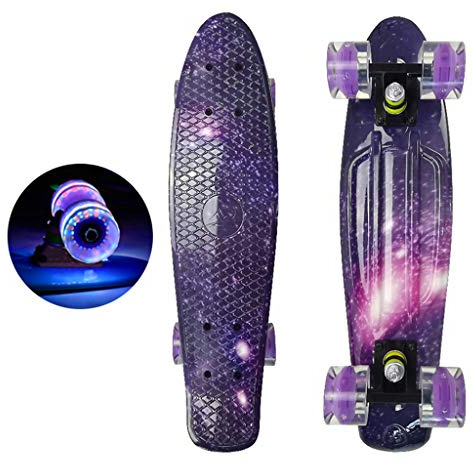 Whoasyst 56 cm komplett cruiser skateboard blinkande fiskskridskor bräda för vuxna barn tonåringar