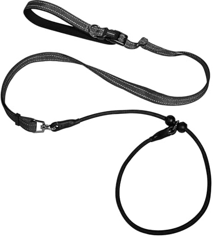Hands Free Slip Lead Dog Leash, Crossbody & Waist Leash for Walking Running, No-Pull Dog Training Lead for Small & Medium Dogs, Multifunctional Adjustable Lead 4-8FT. (Black)