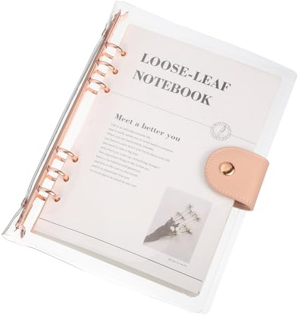 PATIKIL 90 Hojas Carpeta De Cuaderno A5 Cubierta De PVC Transparente | Recargable De 6 Anillos, Carpeta De Planificador Con Cierre De Botón, De Papel Rayado En El Interior
