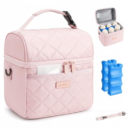Nuliie Bolsa térmica para leche materna con bolsa de hielo para 6 biberones Rosa