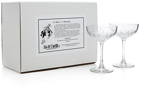HISTORY COMPANY Party of the Century Classic Cocktail & Champagne Coupe Glass – Inspired by Truman Capote’s 1966 Black & White Ball, 2-Piece Set (Gift Box Collection)