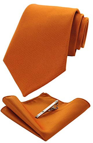 JEMYGINS Cravate Homme Sergé en Soie et Pinces à cravate & Carre de poche Set