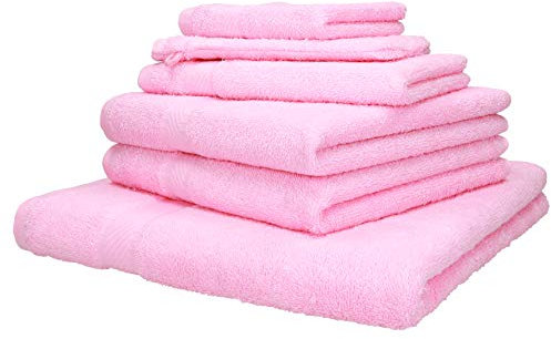Betz 6-TLG. Handtuch-Set Palermo 100% Baumwolle 1 Liegetuch 2 Handtücher 1 Gästetuch 1 Waschhandschuh 1 Seiftuch Farbe rosé