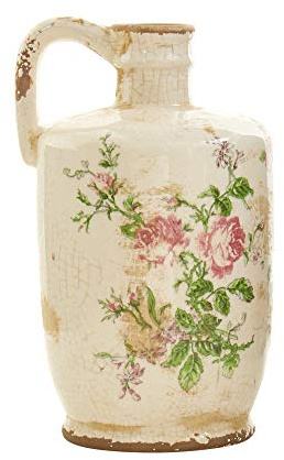 Nearly Natural 10in. Tuscan Ceramic Floral Print Pitcher