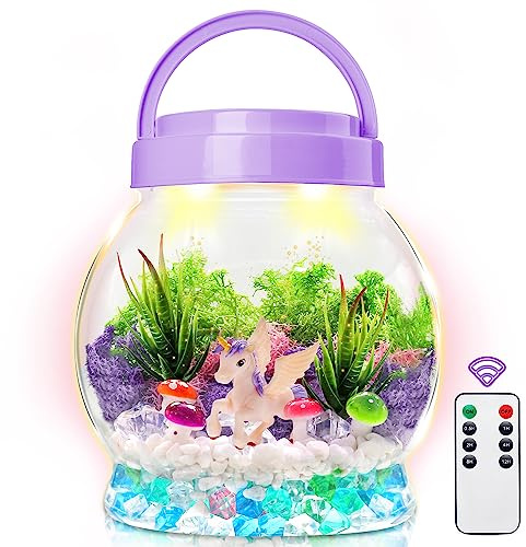 SLDALES DIY Cadeaux Licorne pour Filles,Kit Terrarium Veilleuse avec Jardin des Plantes Licorne Jouets pour 3 4 5 6 7 8+ Ans Enfants