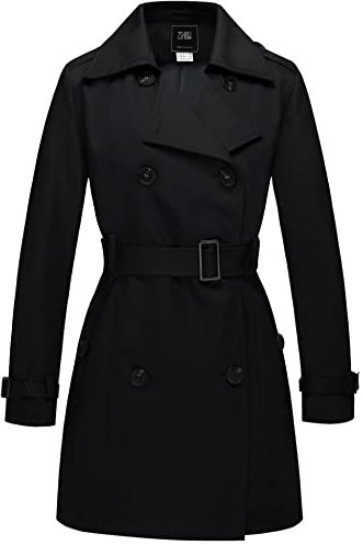 Wantdo Damen Trenchcoat Lang Mantel Frühling Winddicht Sommermantel Übergang Elegant Mäntel Frühlingsmantel Schulterklappen mit Gürtel Slim Fit Jacken Schwarz 40