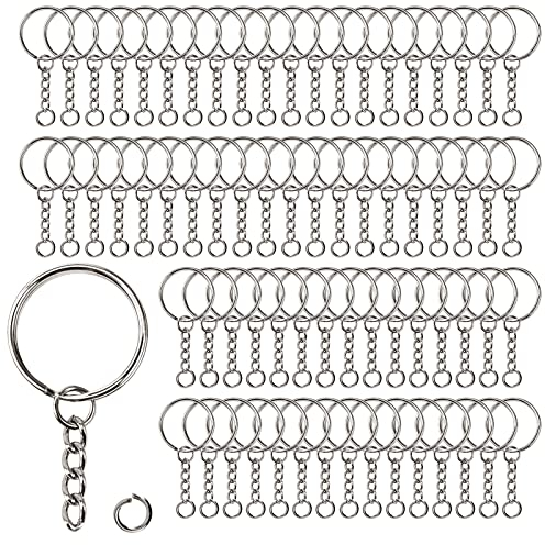 Redamancy Schlüsselringe, 140 Stück Schlüsselanhänger Ringe, 70 Stück 25mm Schlüsselanhänger mit kette und 70 stück offene binderinge, für DIY Craft Making Schmuck Schlüsselanhänger Zubehör (Silber)