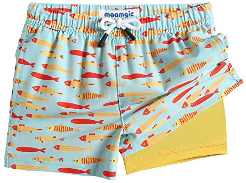 maamgic Boys Swim Trunks with Compression Liner Fishes Lake Green 4T
