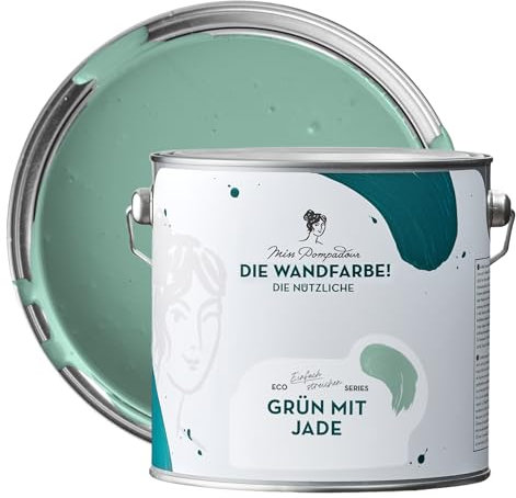 MissPompadour abwaschbare Wandfarbe Grün mit Jade 2,5L - hohe Deckkraft & Ergiebigkeit - matte, scheuerbeständige Innenfarbe - geruchsarm, wasserbasiert, atmungsaktiv - Die Nützliche