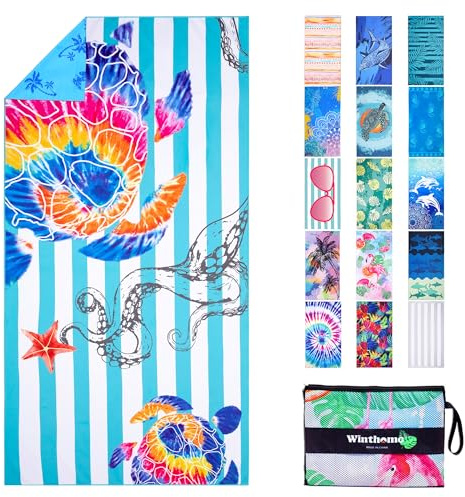 Winthome Strandtuch Beidseitig, Strandhandtuch Groß 180x90cm, Mikrofaser XXL Schnelltrocknend Leicht, Badetuch Sandfrei, für Damen Herren Reise Urlaub Schwimmen Sauna (1 Pack)