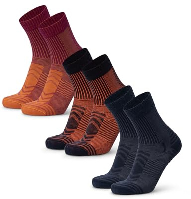 DANISH ENDURANCE Leichte Merino Wolle Wandersocken, Sommer Wollsocken, Unisex, für Herren & Damen, 3 & 5 Paar, 1 Marineblau/Orange, 1 Fuchsia/Orange, 1 Marineblau, 39-42