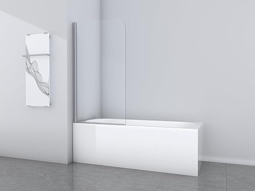 Marwell Parete pieghevole per vasca da bagno Silver Glow, 80 x 140 cm, in vetro di sicurezza da 6 mm, con profilo in alluminio