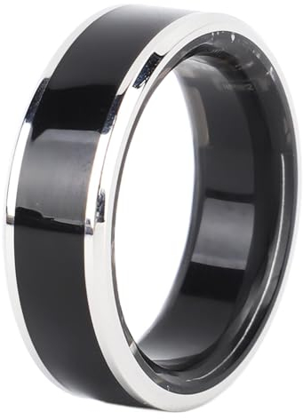 Bewinner Smart Ring Health Tracker, Intelligenter Schrittzähler Zur Schlaf-Herzfrequenzüberwachung, Wasserdichter Fitnessring mit Integrierten Sportspielen, Schwarz Silber (Nr. 7 17,6 mm)