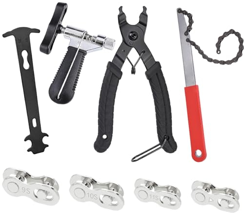Fleymu Kettennieter Fahrrad, Kettenzange, Kettenschloss Zange und 4 Paar Fahrradketten Nieten Fahrrad Kettenpeitsche，Ritzelabnehmer für 6-12 Geschwindigkeit Fahrradkette Werkzeug