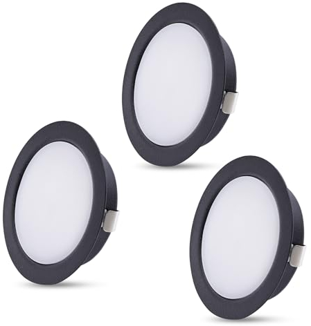 KYOTECH Faretto da incasso a LED nero, 4 W, 230 V, bianco neutro, 4000 K, diametro foro 55-58 mm, ricambio per faretti alogeni da incasso per armadio a specchio, armadio da bagno