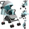 MLYIQI Kinderwagen, 0 – 4 Jahre, 0 – 22 kg, leicht und kompakt, verstellbare Rückenlehne, 5-Punkt-Gurt, faltbar, Reisewagen mit Sonnendach und Moskitonetz, rutschfeste Räder in Schwarz