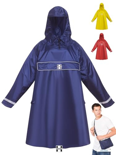 HOCK Premium E-Bike Poncho, Rain Poncho with Sleeves for Bicycle and E-Bike - Suitable for Helmets - Rain Cape 100.0% Waterproof Bicycle Poncho, navy, XL