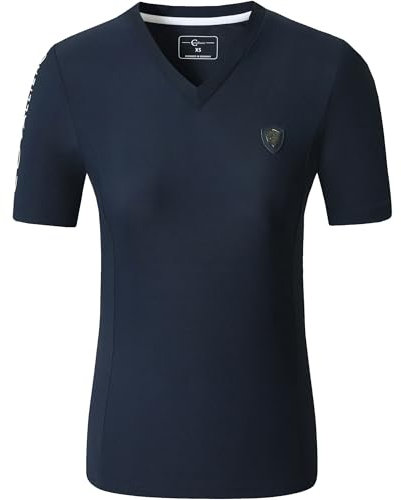 Covalliero - Damen T-Shirt – Kurzarmshirt mit V-Ausschnitt – Reitshirt aus Piquéstoff – atmungsaktiv & taillierter Schnitt – Sport Shirt – Reitbekleidung in Dark Navy – Größe XL