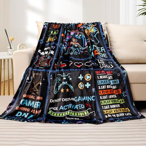 Rajahubri Gaming Throw Blanket Gamer Game Controller Blanket Ultra Soft Flannel Fleece Blankets Lightweight Cozy Fluffy Plush Blanket for Bed Couch Sofa 60 X 80