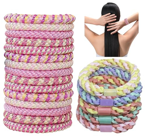 HTTDSLF 20 cintas elásticas para el pelo para mujeres y niñas, gomas de pelo para mujer, bandas de algodón suave tejidas para cabello grueso y rizado, cuida el cabello, de lujo, colores mezclados