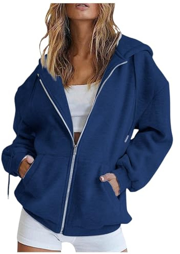 Sweatjacka dam sommar med dragkedja oversize bomull huvjacka mode huvtröja huva med huva övergångsjacka stora storlekar jackor casual sweatshirt dragkedja tröja, #1-a – mörkblå, S