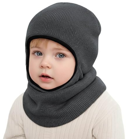 DRESHOW Bebis Mössa Vinter Varm Mössa Halsduk Barn Beanies Fleecefodrad Stickad Huva Mjuka Hattar Vindtät Balaclava för Småbarn Pojkar Flickor 1-6 År