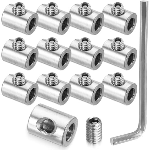 Morsetto per Cavo, 12 Pezzi Morsetti per Cavi de 3 mm,Singolo Fori Blocco Morsetti Serracavo Clip con M4 Viti Esagonali Chiave,Clip per Fune Metalliche per Fili Raccordo