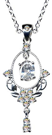 Kedja + berlock jugendstil halsband äkta sterlingsilver 925 silver zirkonia kedjehängsmycke kärlek hopp känslomässig symbol motiv stil objekt extravagant ny bra vacker fashionabel vit klar