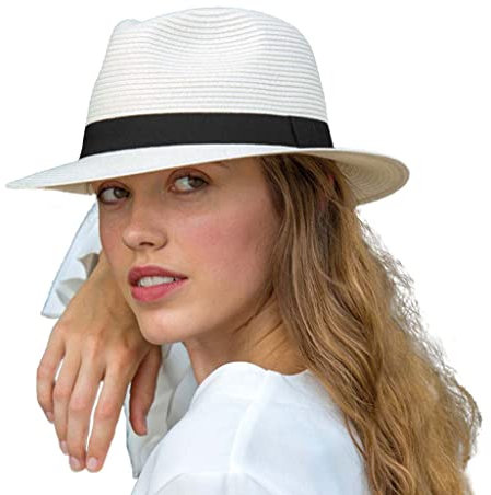 House of Ord Cape Town Pana-Mate Fedora Strohhut Damen Herren Sonnenhut mit UV Schutz 50-4 Farben in Größen S/56cm-M/58cm-L/61cm - Größe: L/XL: 61 cm Farbe: Ivory