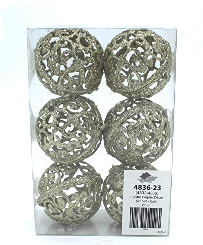 DARO DEKO Weihnachts-Kugel 6cm Glitzer 1 Set - 6 Kugeln Gold