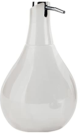 Gedy Adelaide Dosasapone, Misure e Peso: 17X10,2X10,2 CM & 0,2 kg, capacità del portasapone 420 ml, Dispenser Sapone Bagno in Ceramica, Finitura Bianca, Design R&S, 2 Anni di Garanzia, Unica