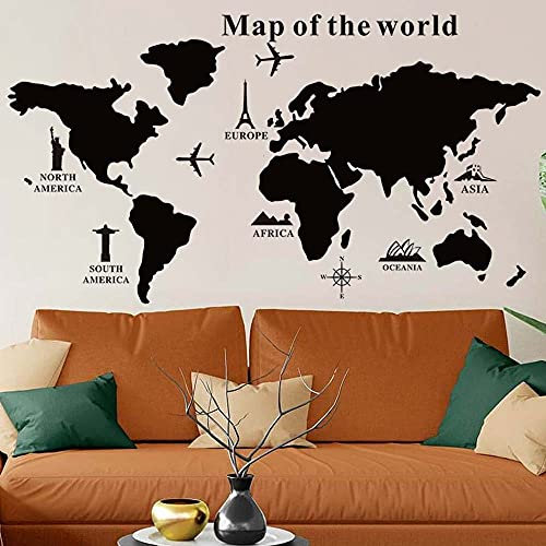 BAKAJI Lavagna Nera Puzzle Mappamondo Globo in PVC Adesivo da Parete con Set Gessetti Segna Paese Viaggio Cartina Geografica Decorazione Casa da Muro Dimensione 102 x 50 cm Design Moderno