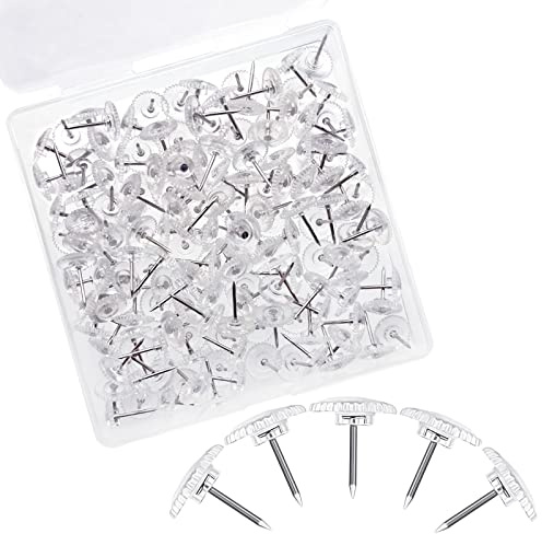 Anvin 200 pasadores transparentes para pulgar, tablero de corcho con cabeza transparente, pasadores planos de acero, para mapas, fotos, calendario, carteles (transparente, resistente y resistente)