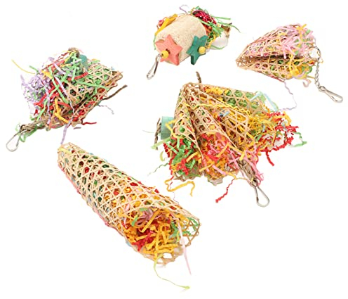 BAOFUYA 5 Stücke Papageien Schreddern Spielzeug Vogel Bunte Kauspielzeug Papageienkäfig Schredder Spielzeug für Nymphensittiche Graupapageien