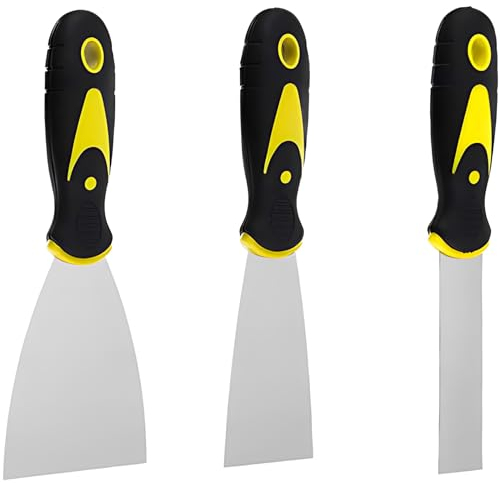 Lot de 3 grattoirs pour papier peint et peinture en acier inoxydable - Couteau à mastic de remplissage - Grattoir à papier peint - Décapant à peinture - Grattoir pour remplissage, cloison sèche,