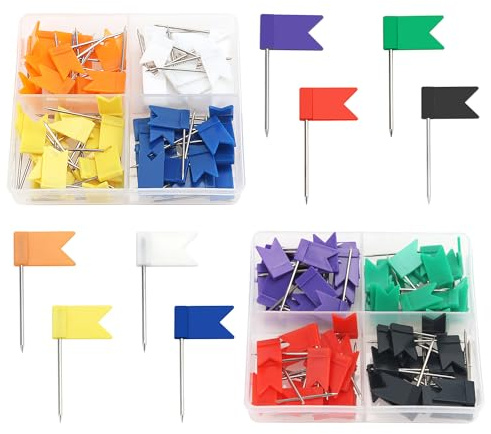 YIXISI 160 ST Kartstift, Plasthuvudstift, Färgglada Kartnålar, Flerfärgade Trycknålar, Dekorativa Ritnålar, Push Pins Flagga Pins, för Skola, Kontor, Familj, Intresse, Anslagstavla i Kork, 8 Färger