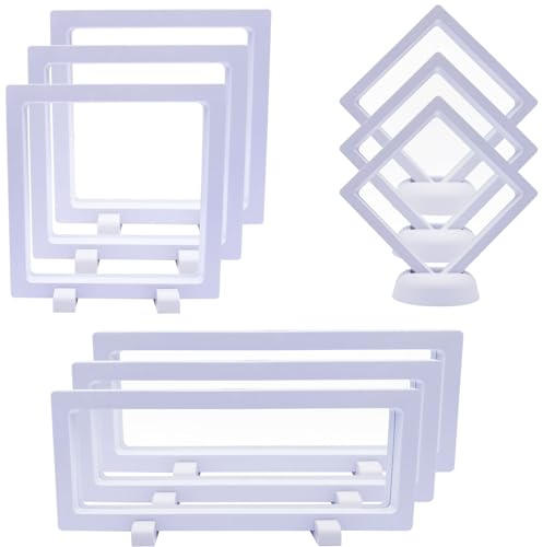 9 st flytande 3D-displayfodral, utmaning myntdisplay stativhållare ramar transparent PE smyckesförvaringsbox stora upphängningsramar för medaljong, frimärken (vit)
