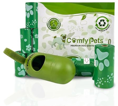 Comfy Pets Poo Bags with Dog Poop Bag Dispenser & Refill Rolls - 12 Dog Poop Bags Rolls (15 Bags Each) - Leak-Proof & Extra Thick Mess-Free Dog Waste Bags - Perfect for Walks & Outdoor Use