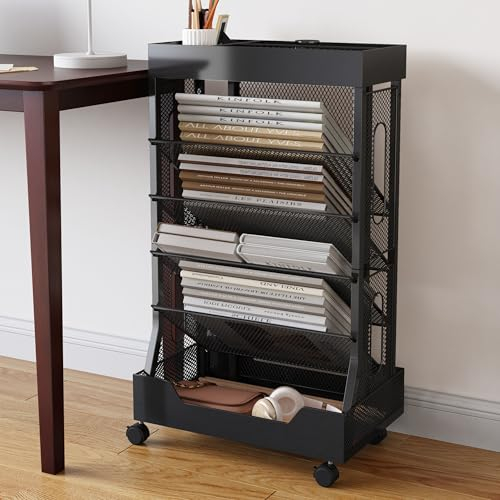COVAODQ Libreria, carrello mobile rimovibile per libreria, piccola libreria, adatta per scuola, studio, soggiorno, camera da letto (nero)