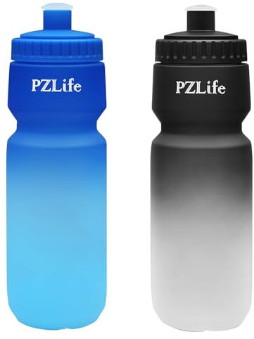 PZLife Bike Water Bottle, BPA Free 2 Pack MTB Biking Bottle (Black+ Blue)