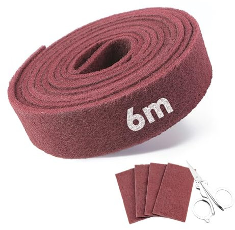 Topsky Fieltro abrasivo de 6 m x 100 mm (con tijeras), grano 240, extremadamente duradero gracias a su impregnación única, almohadilla de lijado para madera, acero inoxidable, metal y más