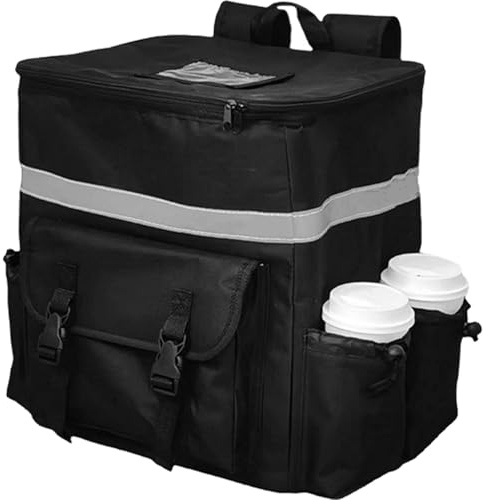 Insulated Large Pizza Delivery Bag - Food Delivery Backpack, Waterproof Hot Food Bag | Thermal Pizza Bag with 4 Cup Pockets, Adjustable Straps for Camping, Beach, Picnic, Home, Outdoor Food Storage