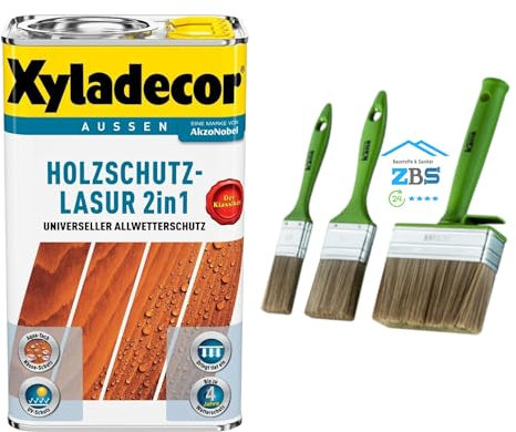 zbs24 Xyladecor Holzschutzlasur 2in1, keine Grundierung, Pinselset, tief eindringend, hoher UV-u. Nässeschutz, für alle Holzbauteile im Aussenbereich (ebenholz, 2,5 Liters)